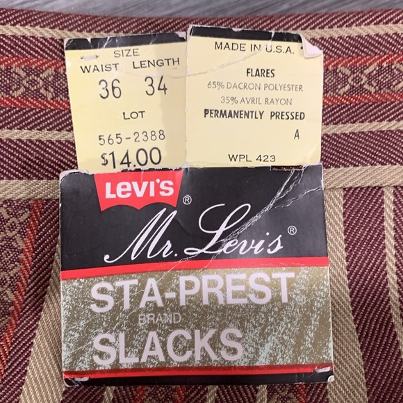 Levi’s Dead Stock NWT Permanent Press 1970’s Stripe Flare Dress Slacks Made USA - Picture 2 of 11